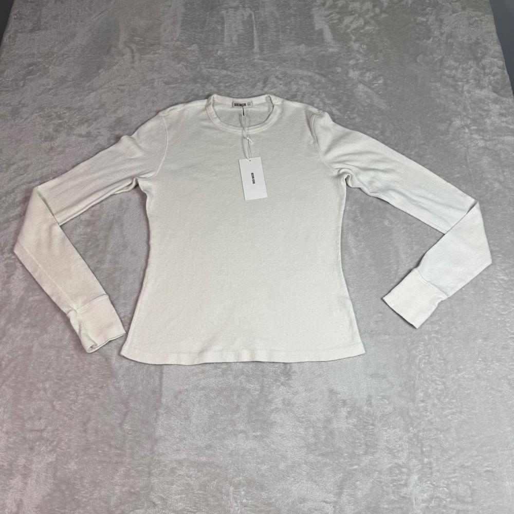 NWT Buck Mason Womens M Natural Heirloom Rib Long Sleeve Crew Shirt